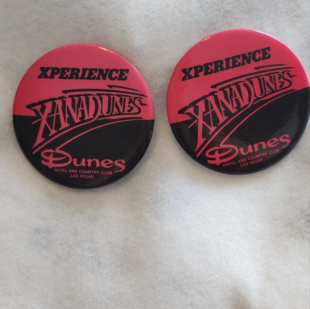 2 Dunes Hotel Las Vegas Vintage Pinback Buttons Xanadunes...Set of 2